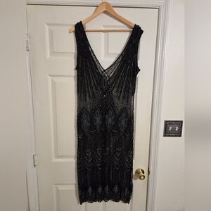 Leluxe Clothing 1920's Flapper Carwash Hem Beaded Party Black Dress size XL